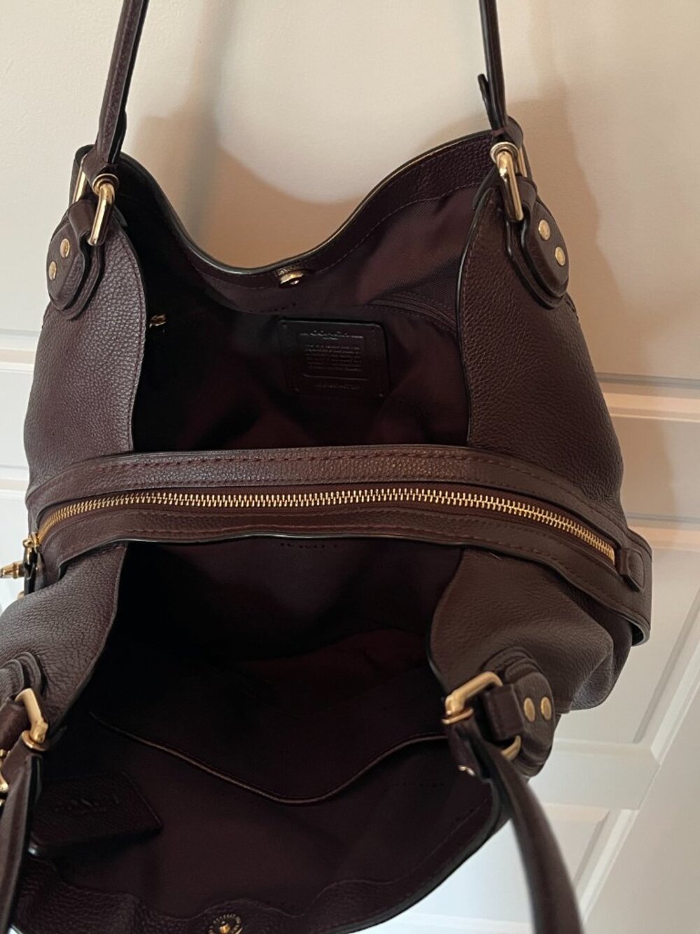 Coach Pebbled leather Shoulder Tote Bag - Dark Burgundy/Oxblood - Picture 7 of 8